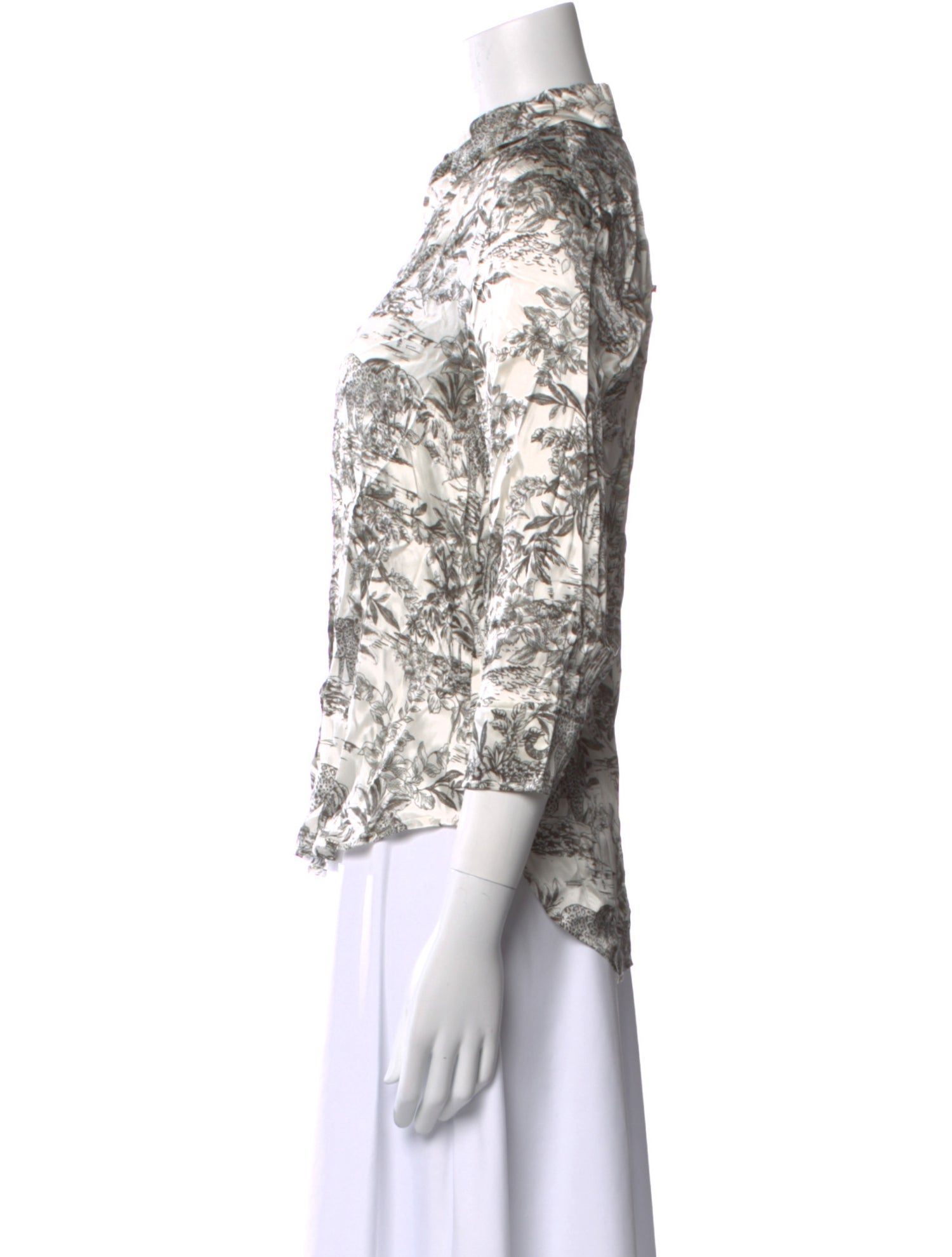 L'Agence Printed Three-Quarter Sleeve Button-Up Top