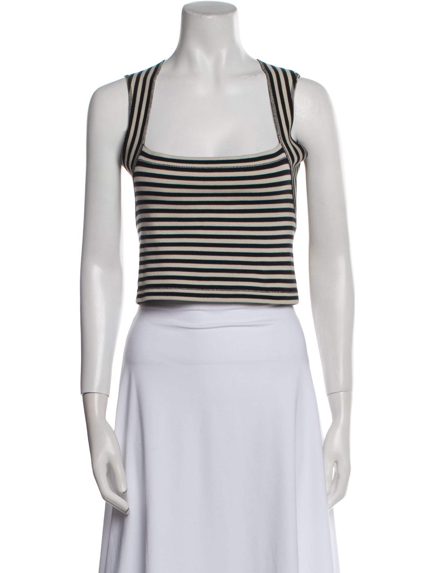 L'Agence Striped Square Neckline Crop Top