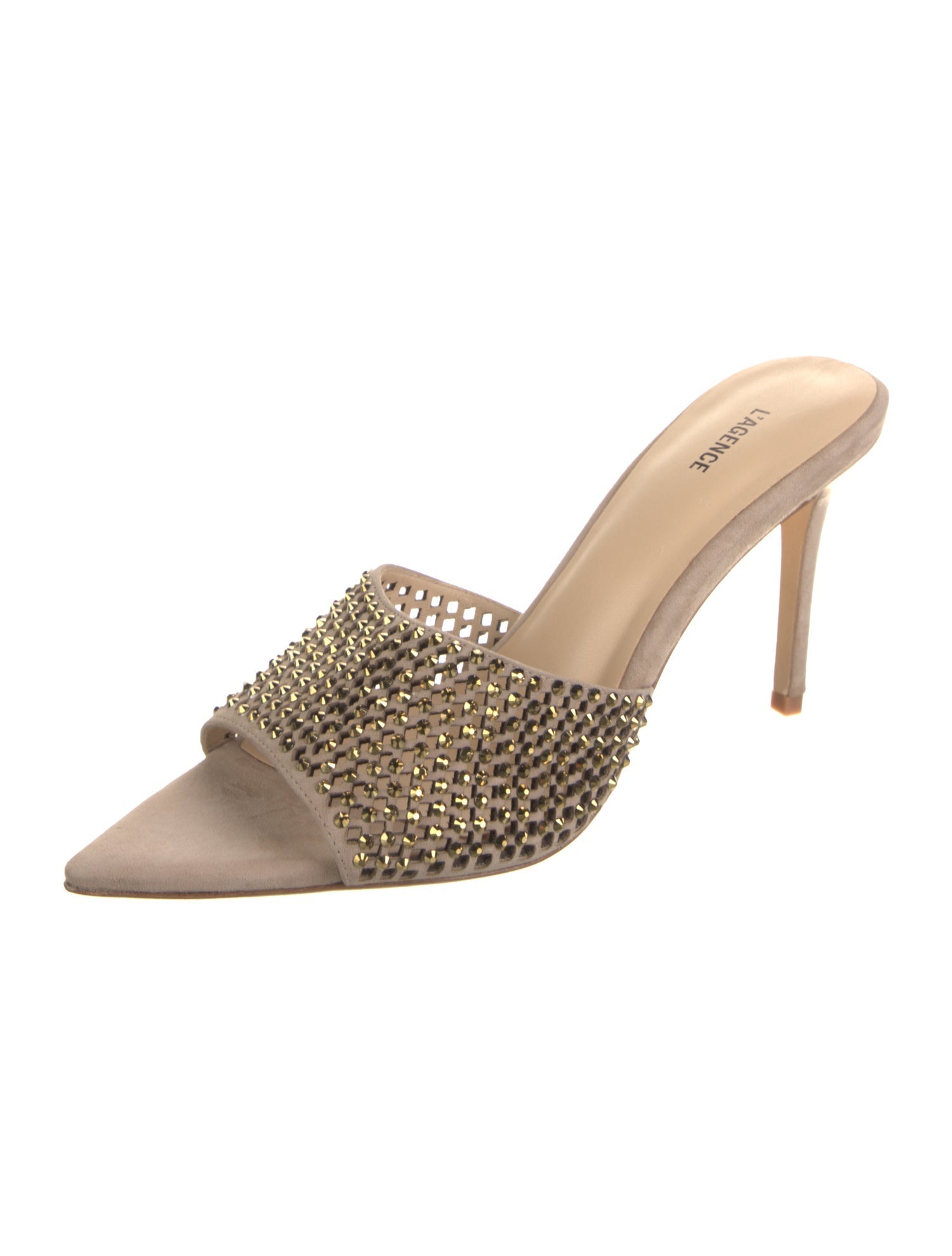 L'Agence Suede Crystal Embellishments Slides w/ Tags