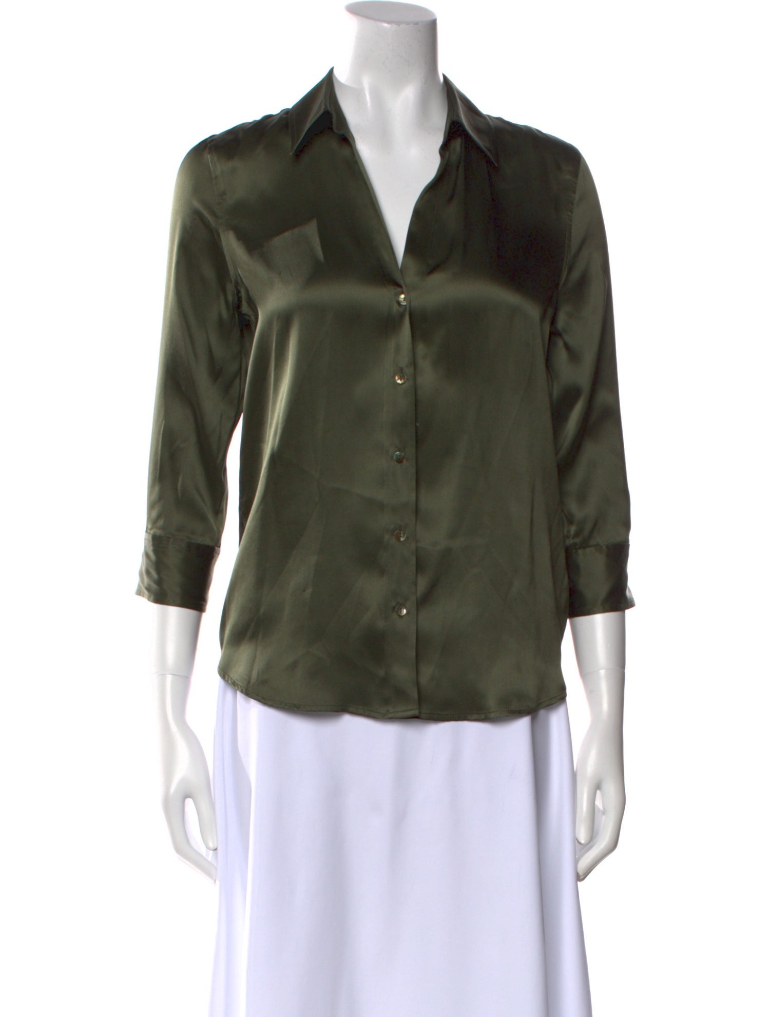 L'Agence Silk Three-Quarter Sleeve Button-Up Top