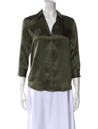 L'Agence Silk Three-Quarter Sleeve Button-Up Top
