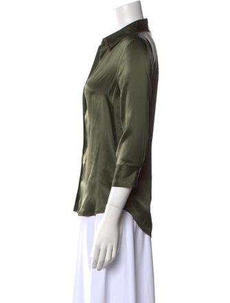 L'Agence Silk Three-Quarter Sleeve Button-Up Top