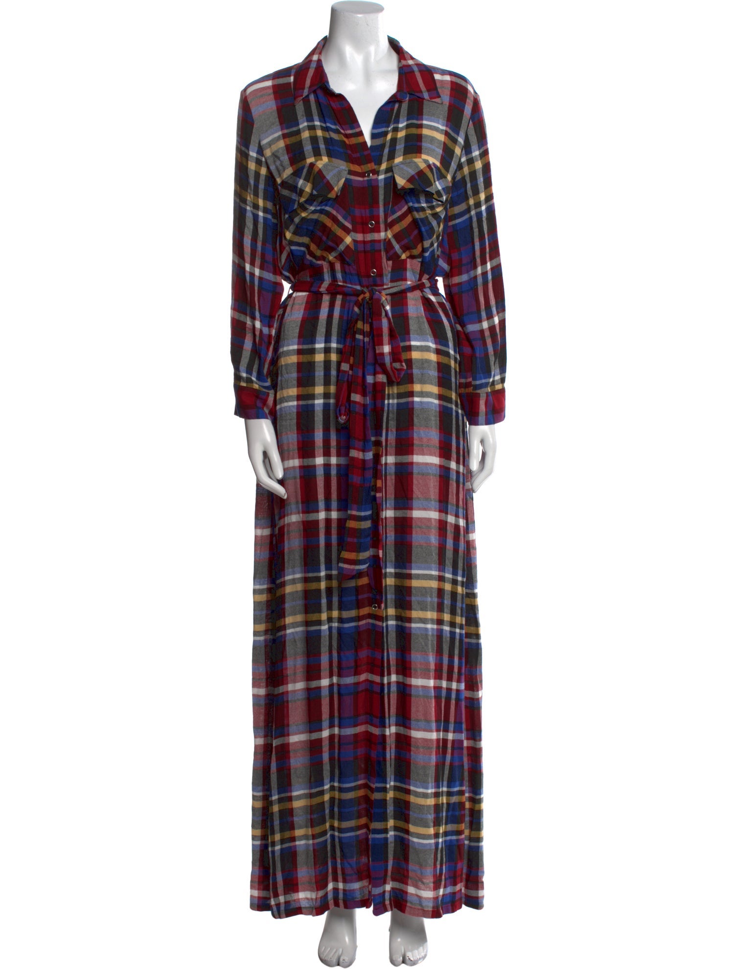 L'Agence Plaid Print Long Dress