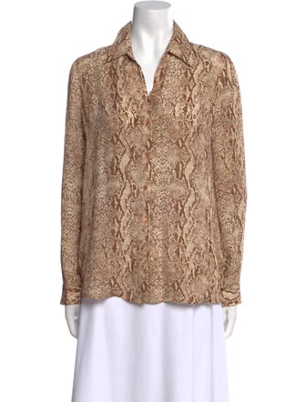 L'Agence Silk Animal Print Button-Up Top