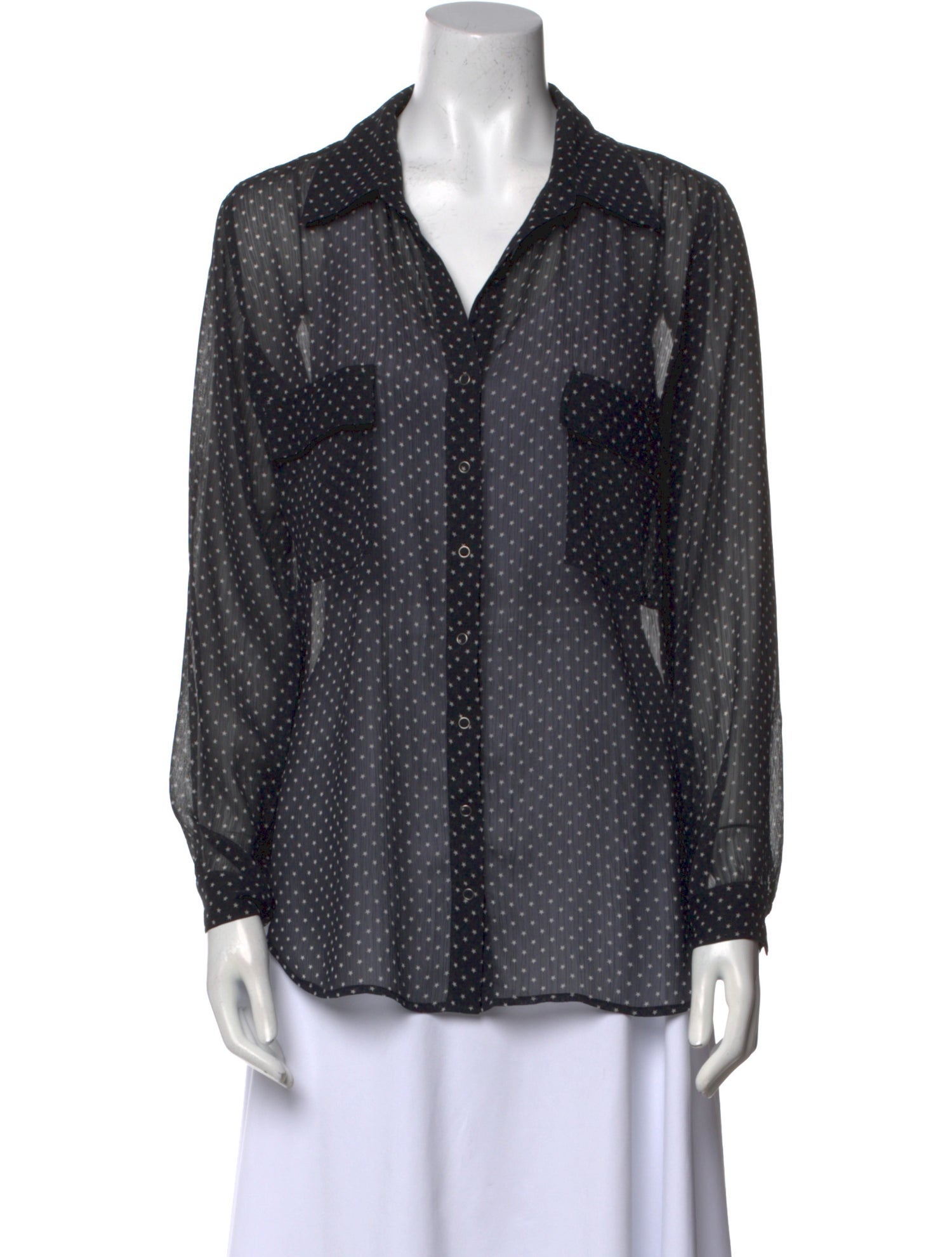 L'Agence Polka Dot Print Long Sleeve Button-Up Top