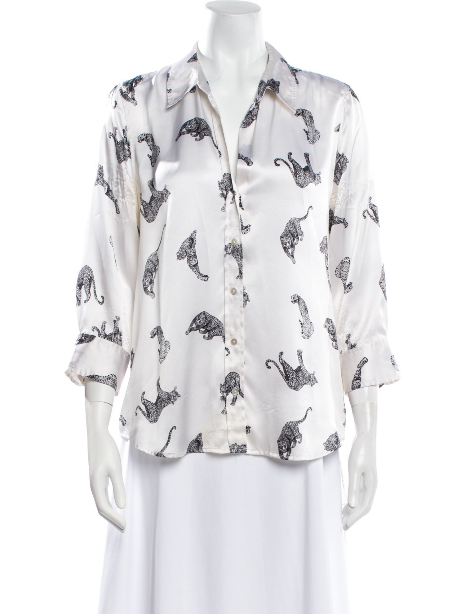 L'Agence Silk Printed Button-Up Top