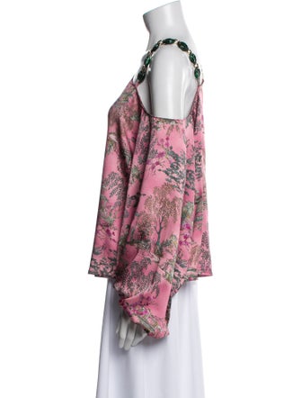 L'Agence Floral Print One-Shoulder Blouse