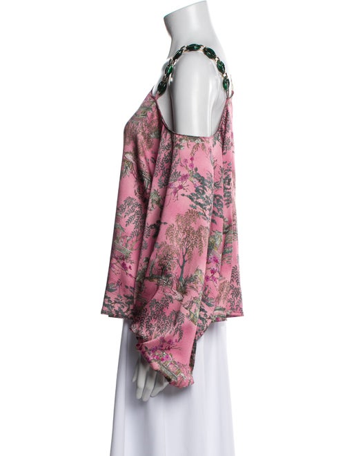 L'Agence Floral Print One-Shoulder Blouse