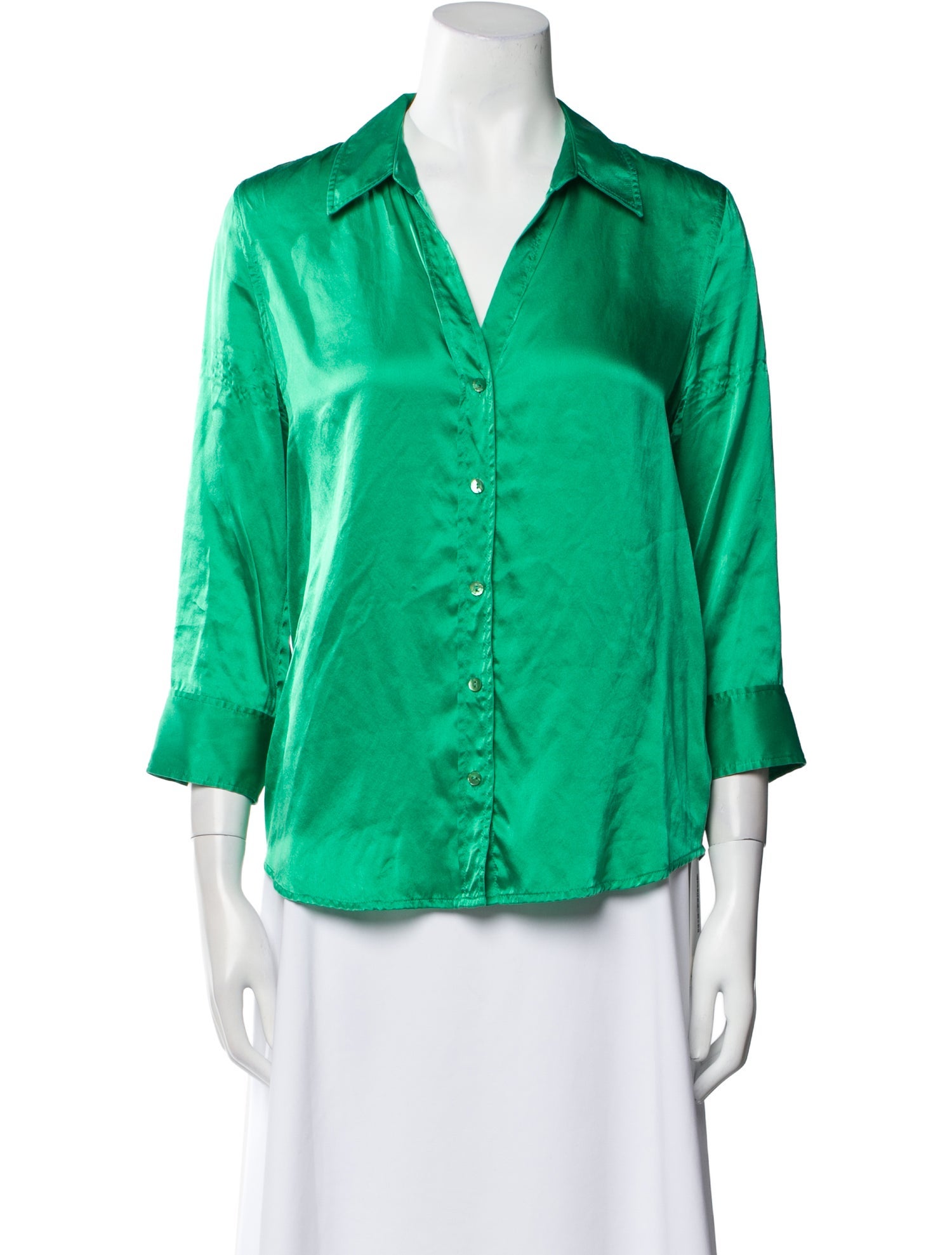 L'Agence Silk Three-Quarter Sleeve Button-Up Top