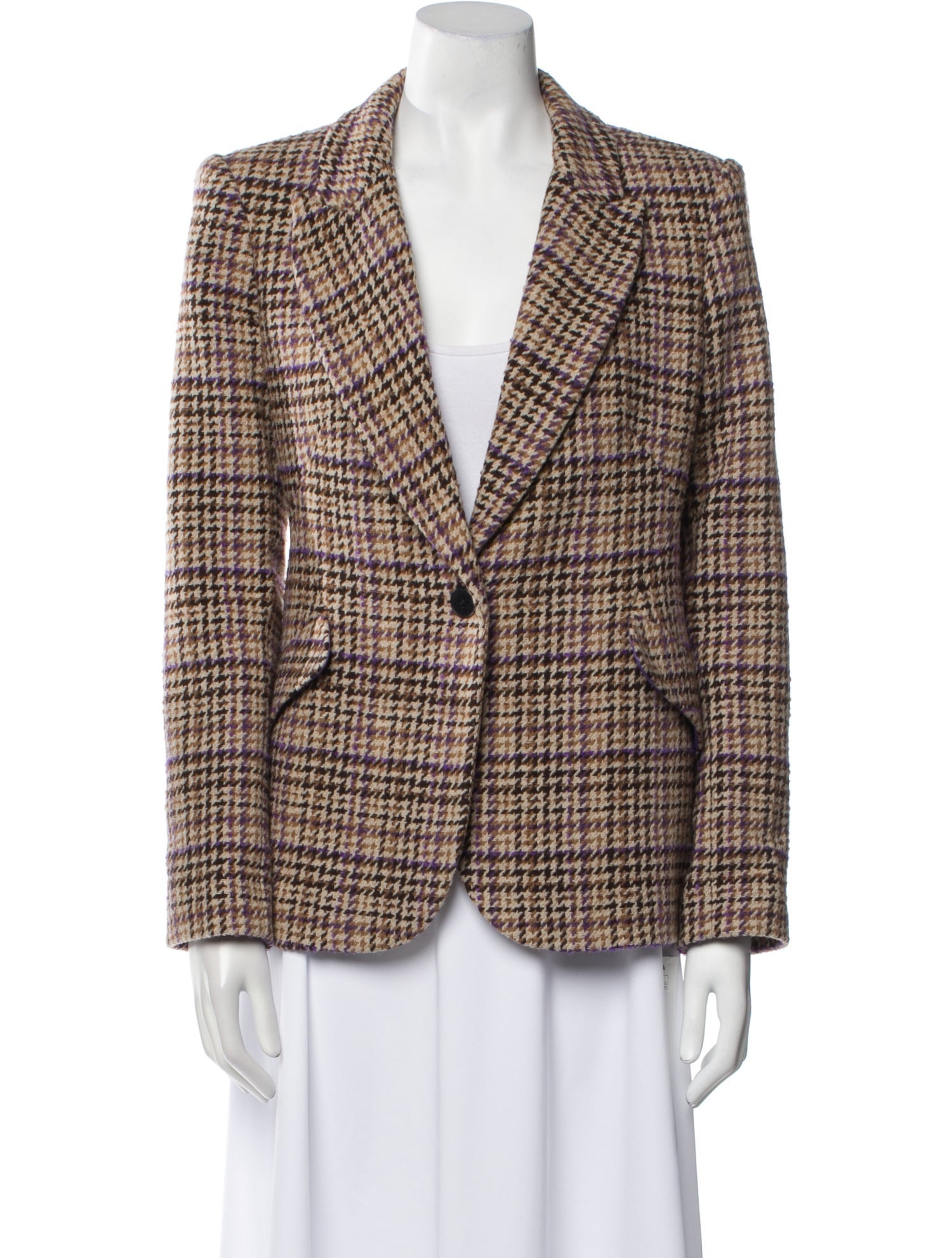 L'Agence Wool Plaid Print Blazer