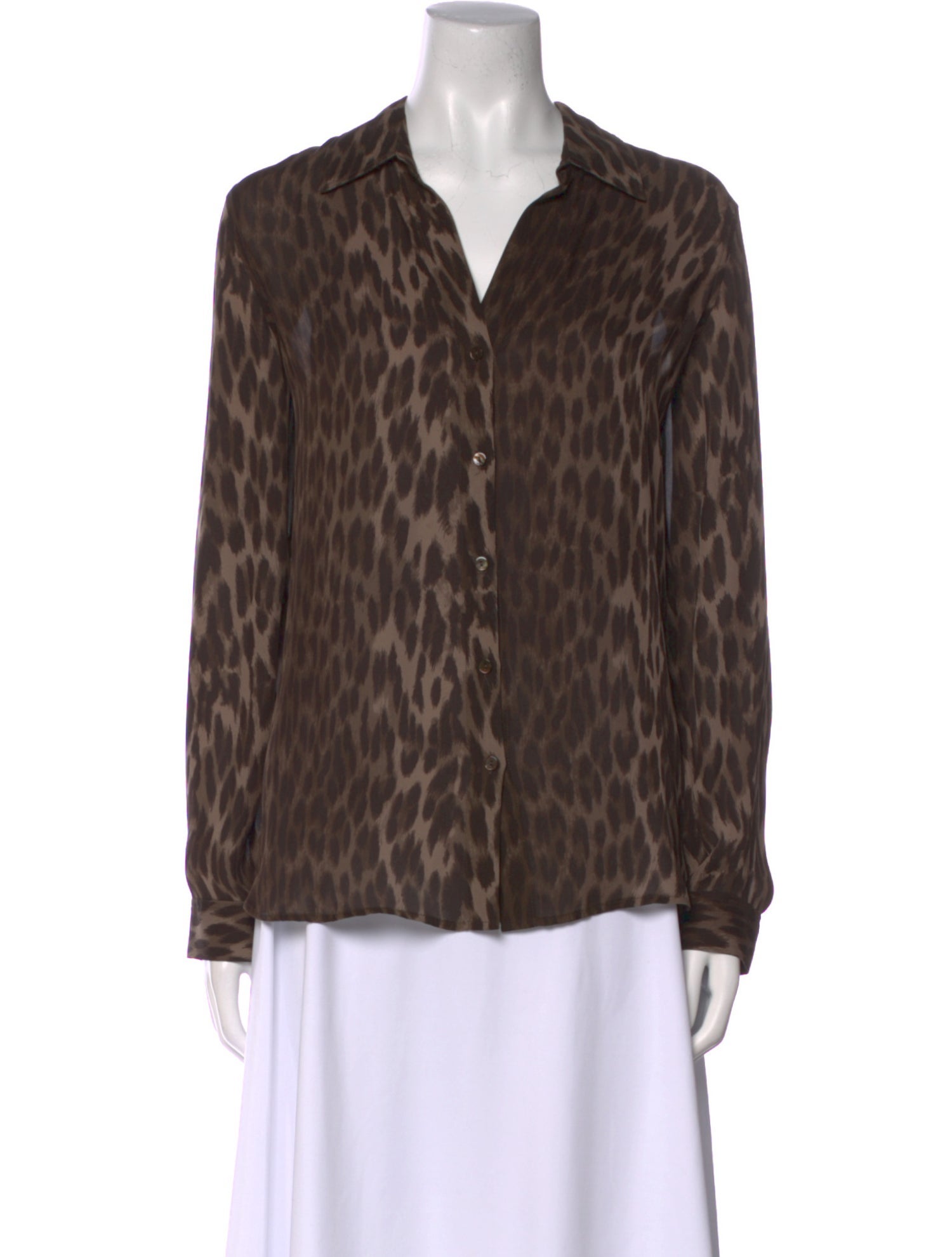 L'Agence Silk Animal Print Button-Up Top