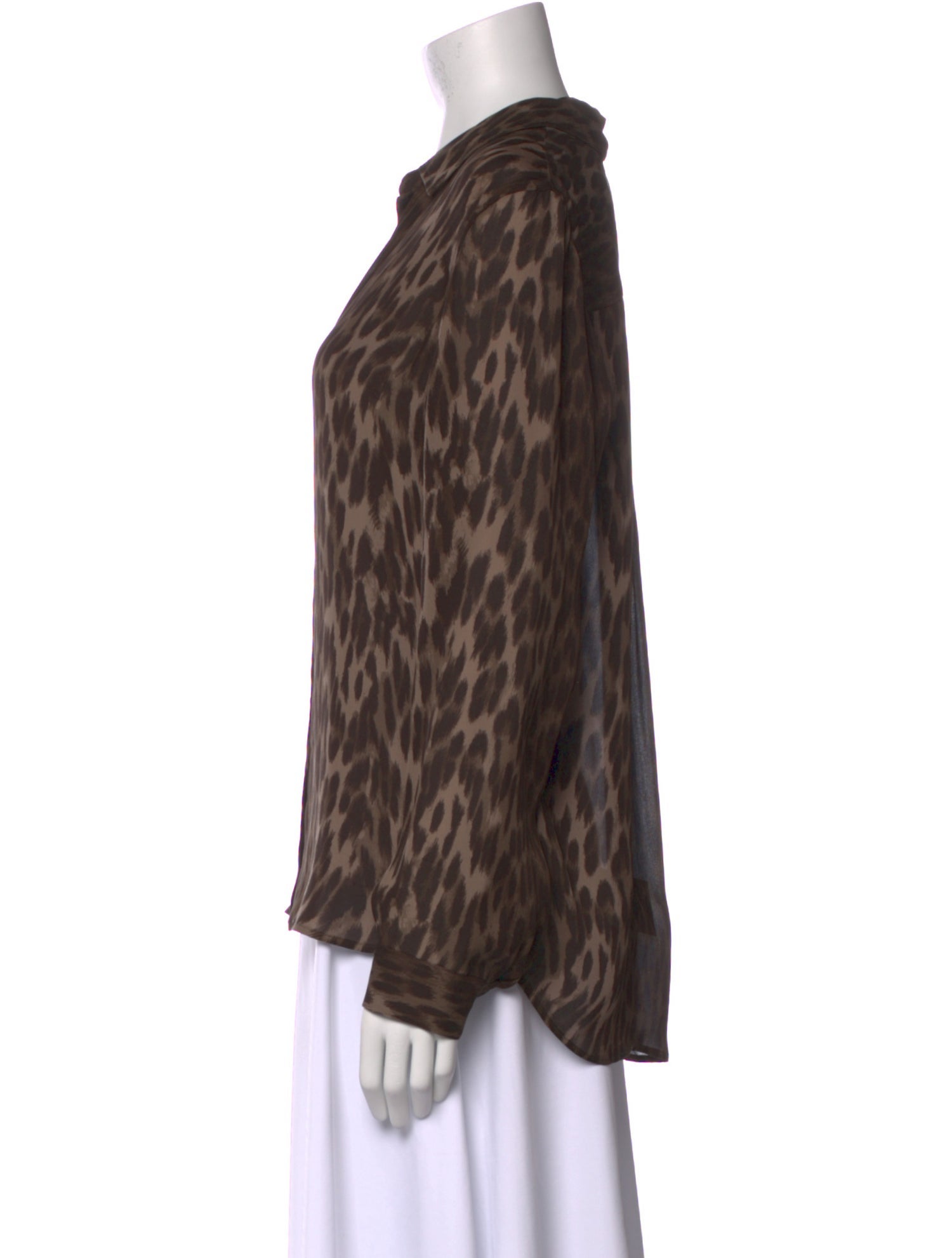 L'Agence Silk Animal Print Button-Up Top