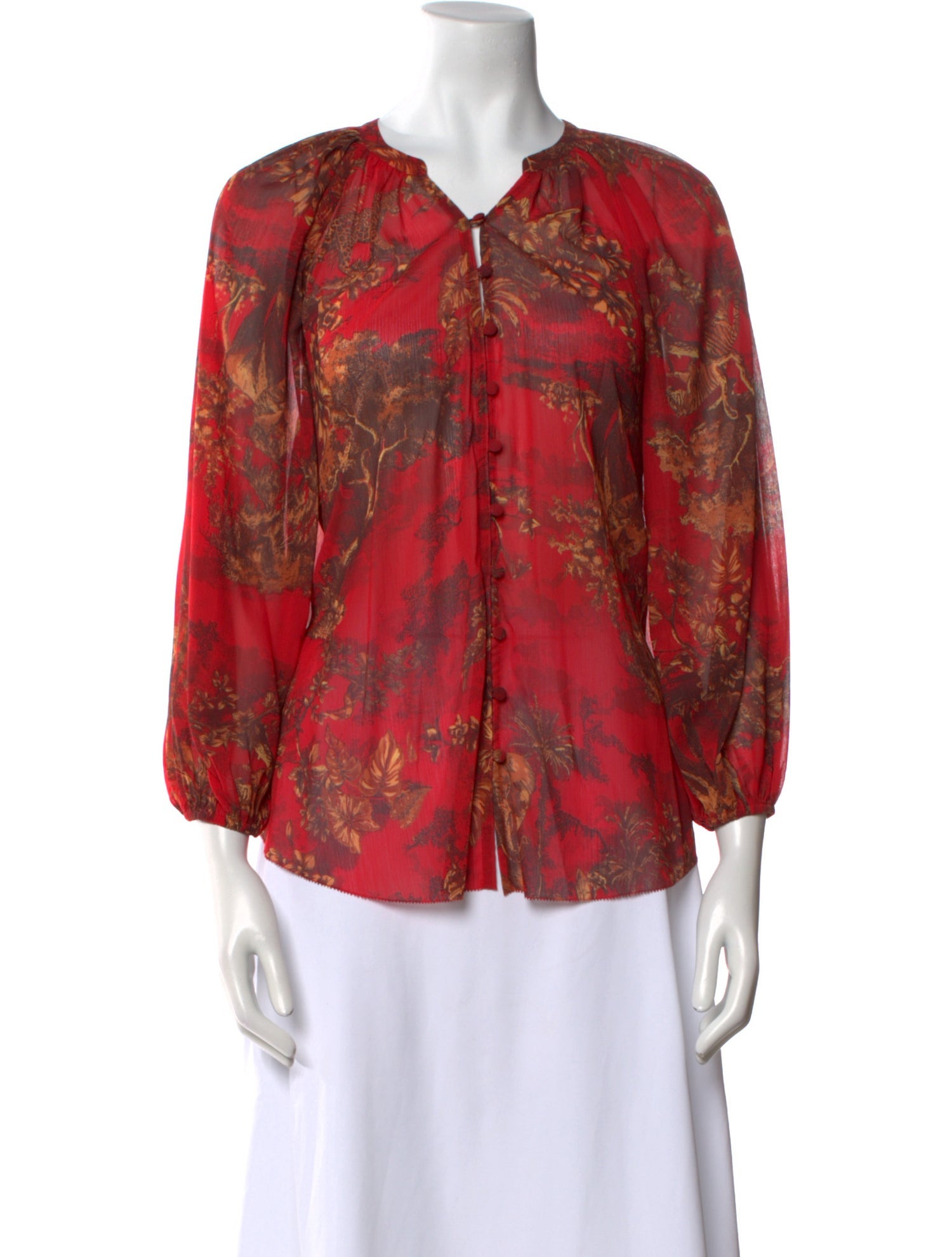 L'Agence Floral Print V-Neck Blouse