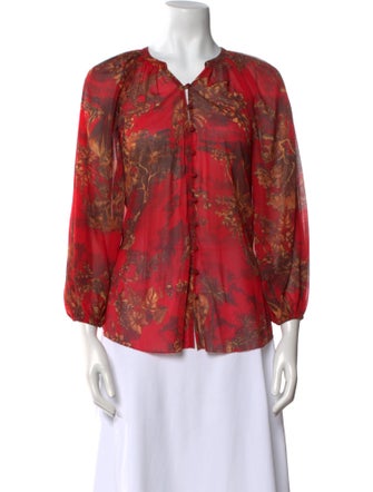 L'Agence Floral Print V-Neck Blouse