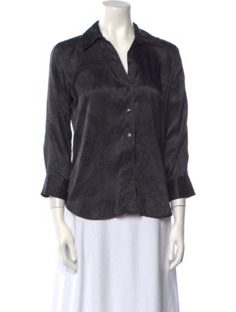L'Agence Silk Three-Quarter Sleeve Button-Up Top