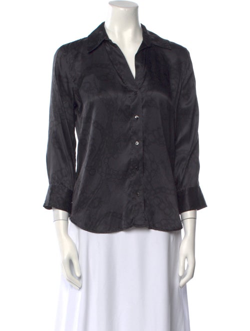 L'Agence Silk Three-Quarter Sleeve Button-Up Top