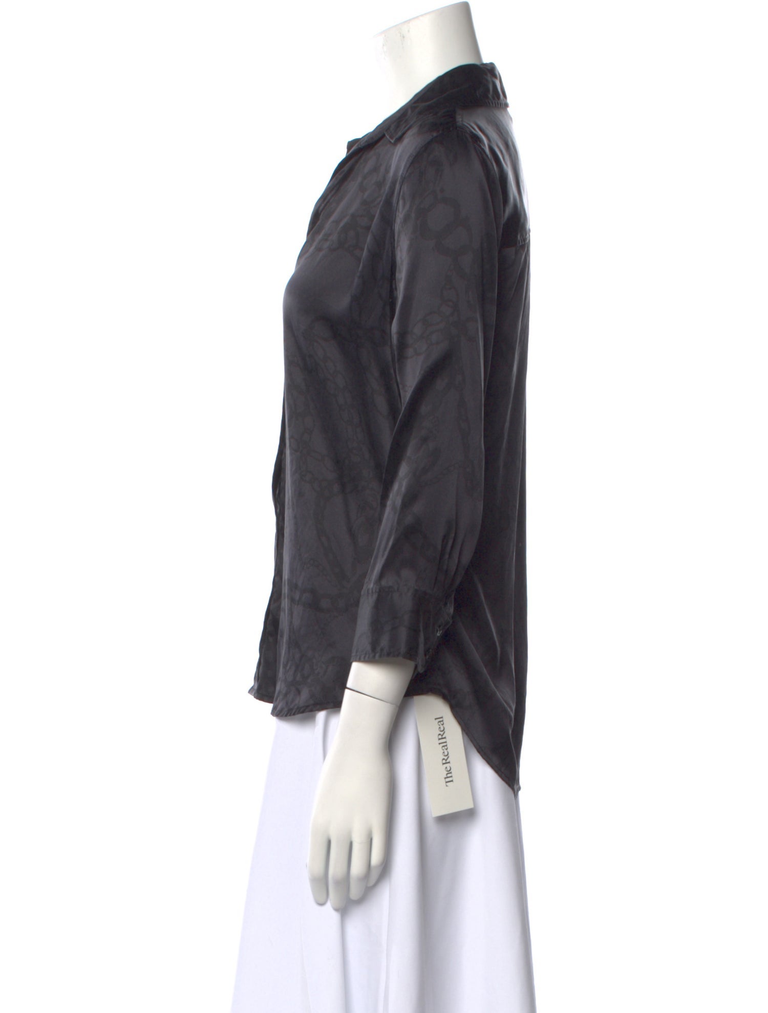 L'Agence Silk Three-Quarter Sleeve Button-Up Top