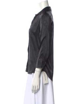 L'Agence Silk Three-Quarter Sleeve Button-Up Top