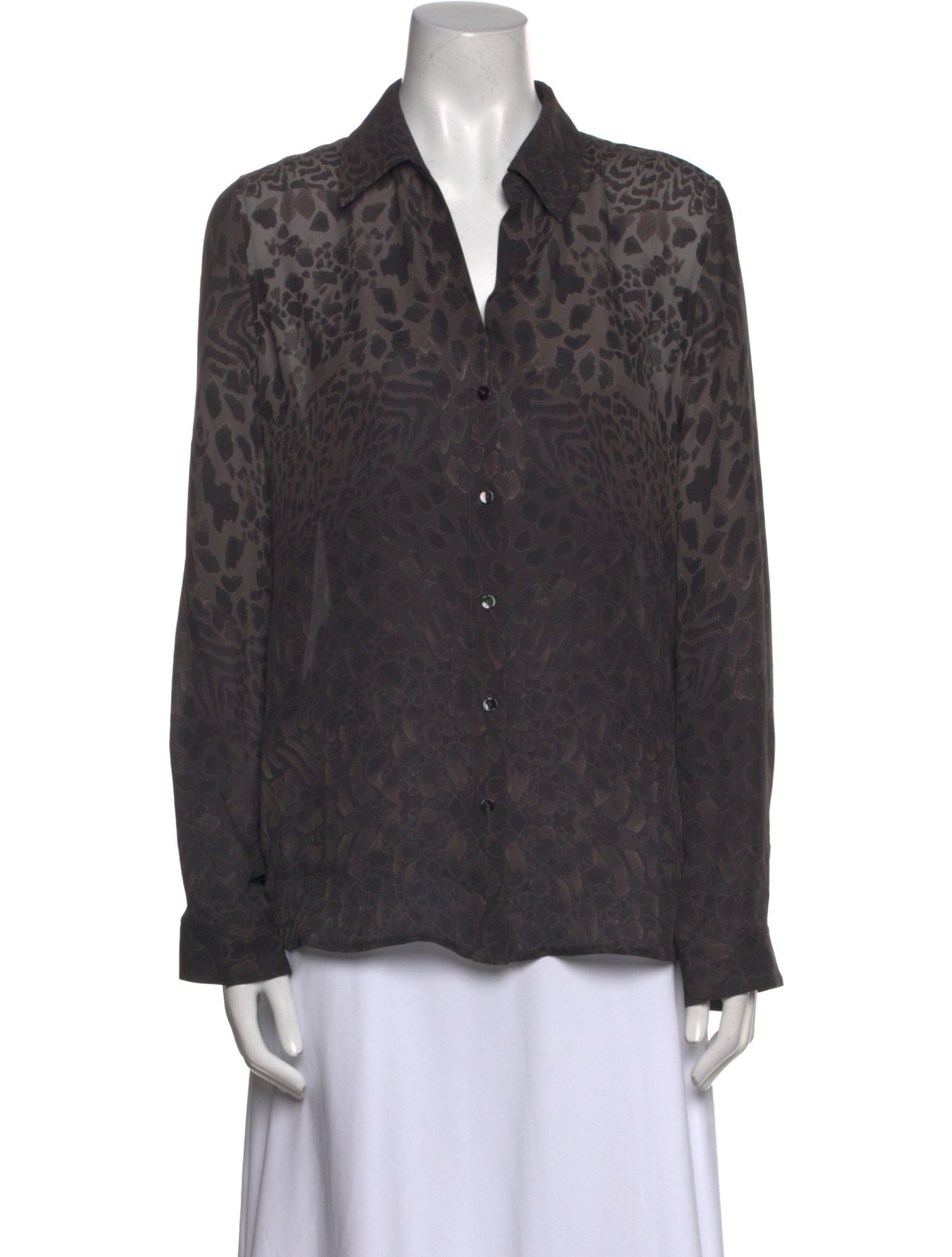 L'Agence Silk Animal Print Button-Up Top