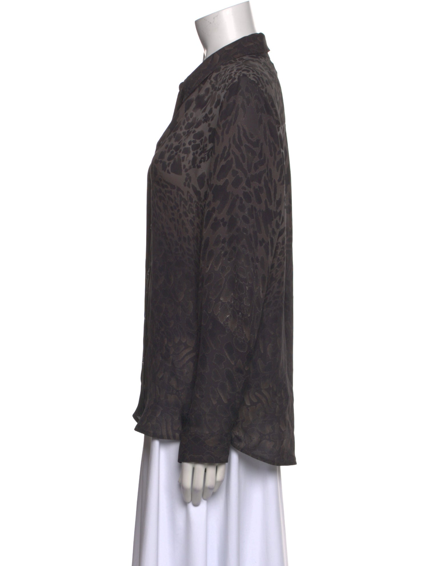 L'Agence Silk Animal Print Button-Up Top