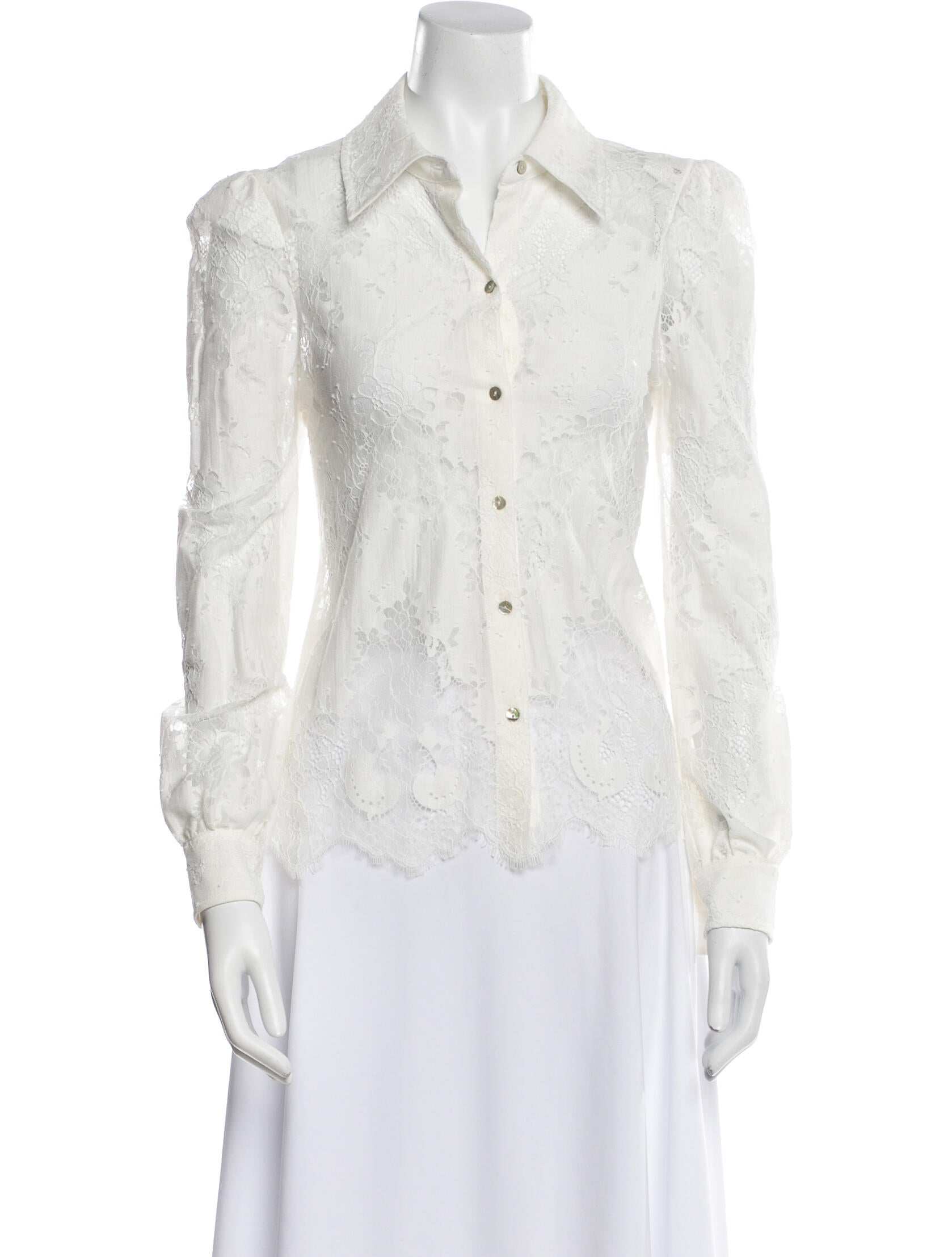 L'Agence Lace Pattern Long Sleeve Button-Up Top