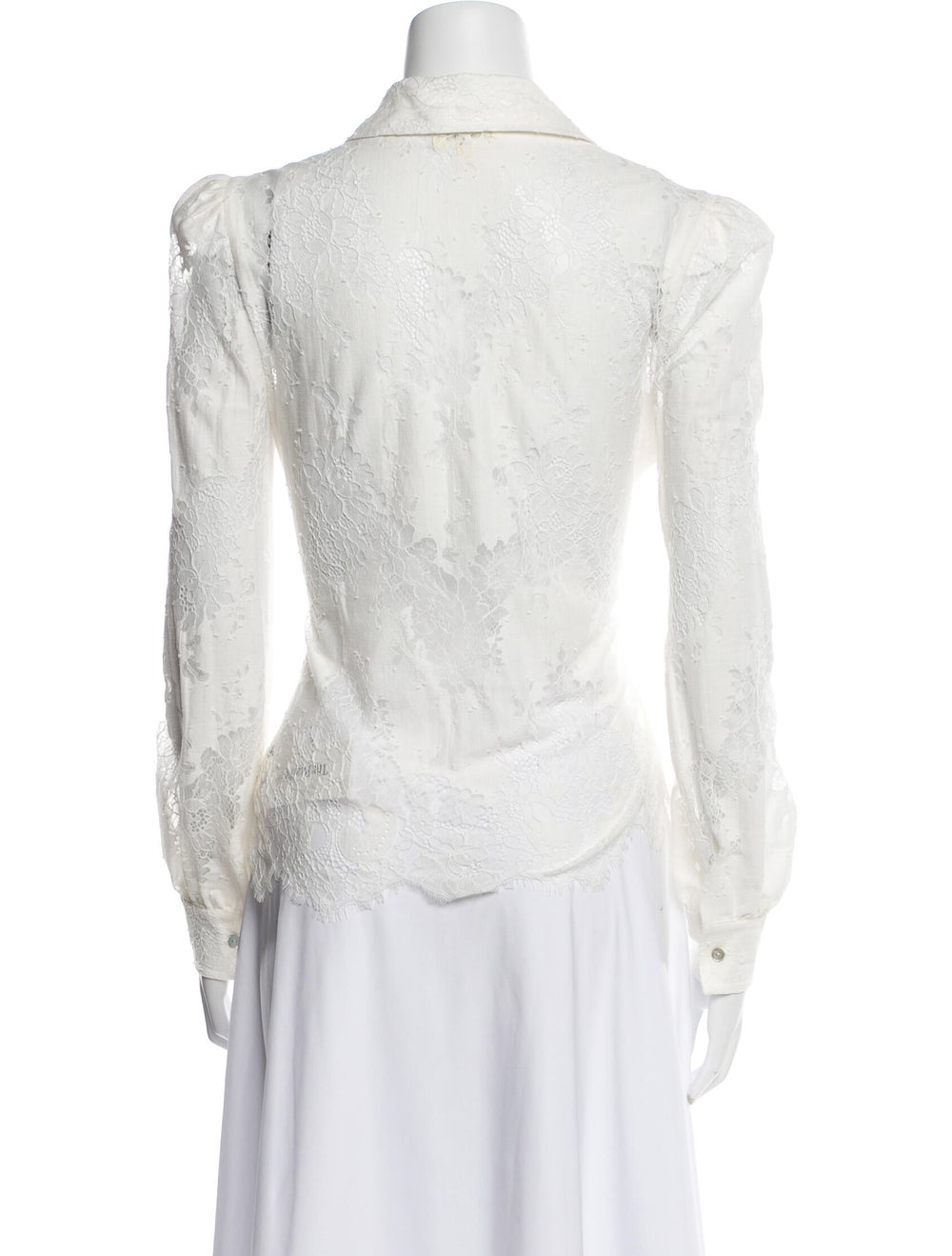 L'Agence Button-Up Top White Lace Pattern Long Sl… - image 3