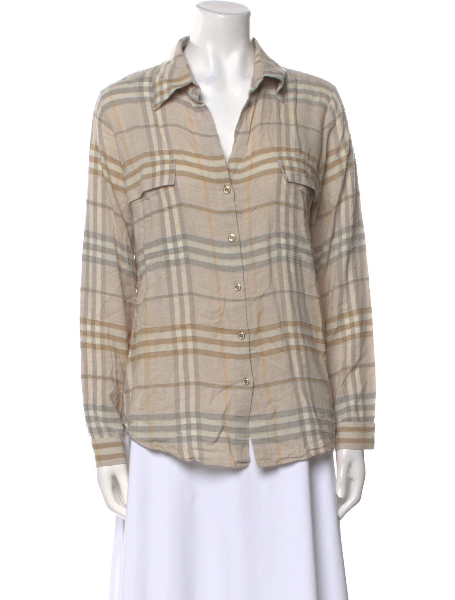 L'Agence Plaid Print Long Sleeve Button-Up Top