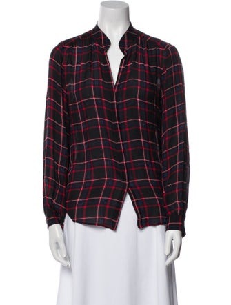 L'Agence Silk Plaid Print Button-Up Top