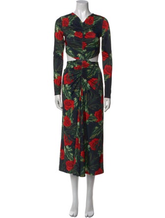 L'Agence Floral Print Midi Length Dress
