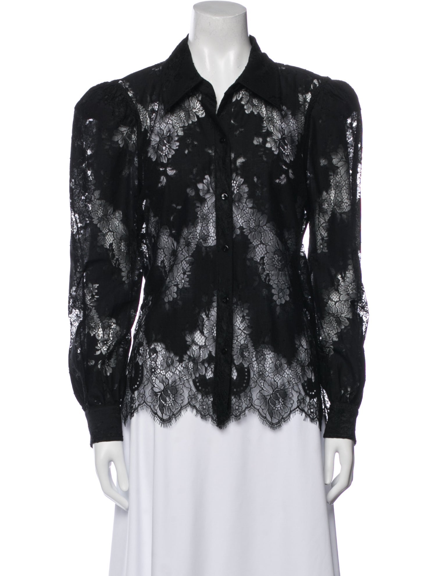 L'Agence Lace Pattern Long Sleeve Button-Up Top