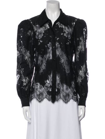 L'Agence Lace Pattern Long Sleeve Button-Up Top