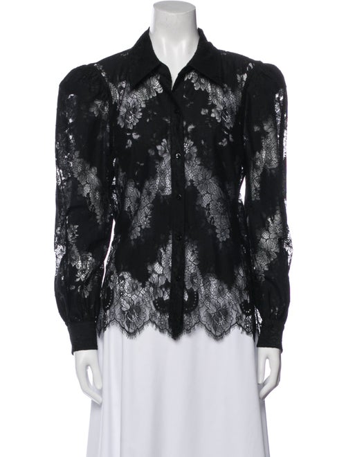 L'Agence Lace Pattern Long Sleeve Button-Up Top
