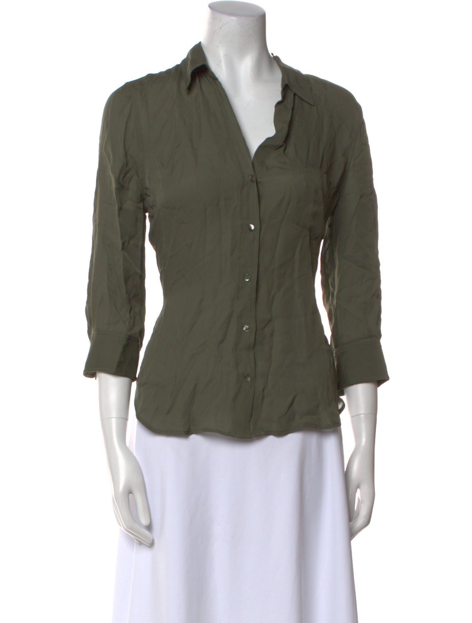 L'Agence Silk Three-Quarter Sleeve Button-Up Top