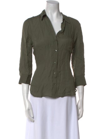 L'Agence Silk Three-Quarter Sleeve Button-Up Top