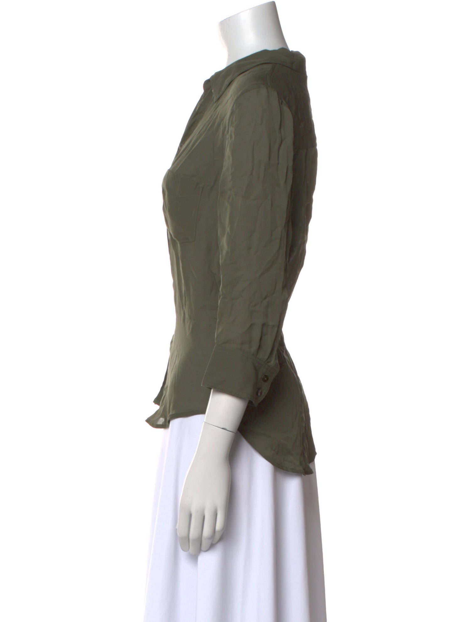 L'Agence Silk Three-Quarter Sleeve Button-Up Top