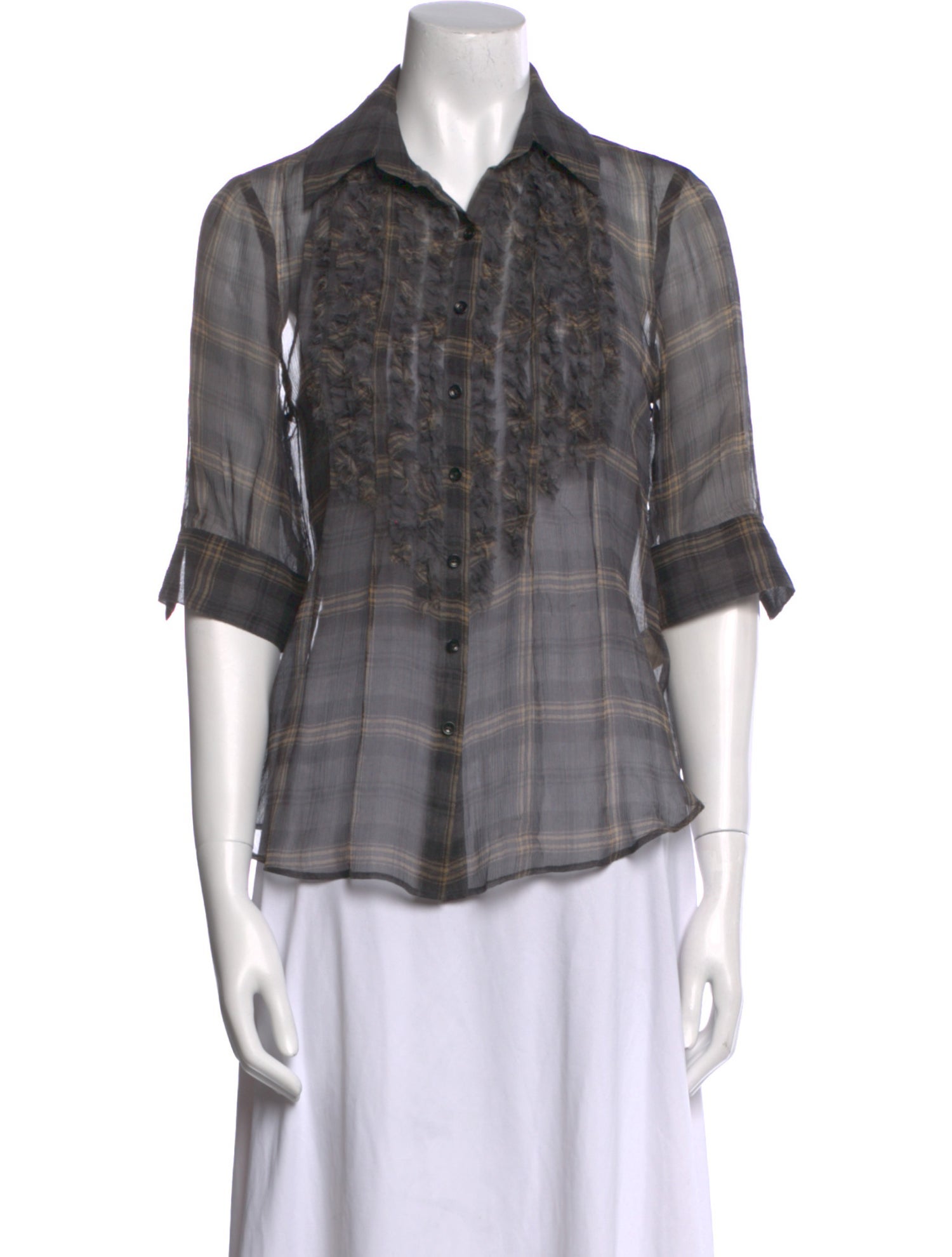 L'Agence Silk Plaid Print Button-Up Top