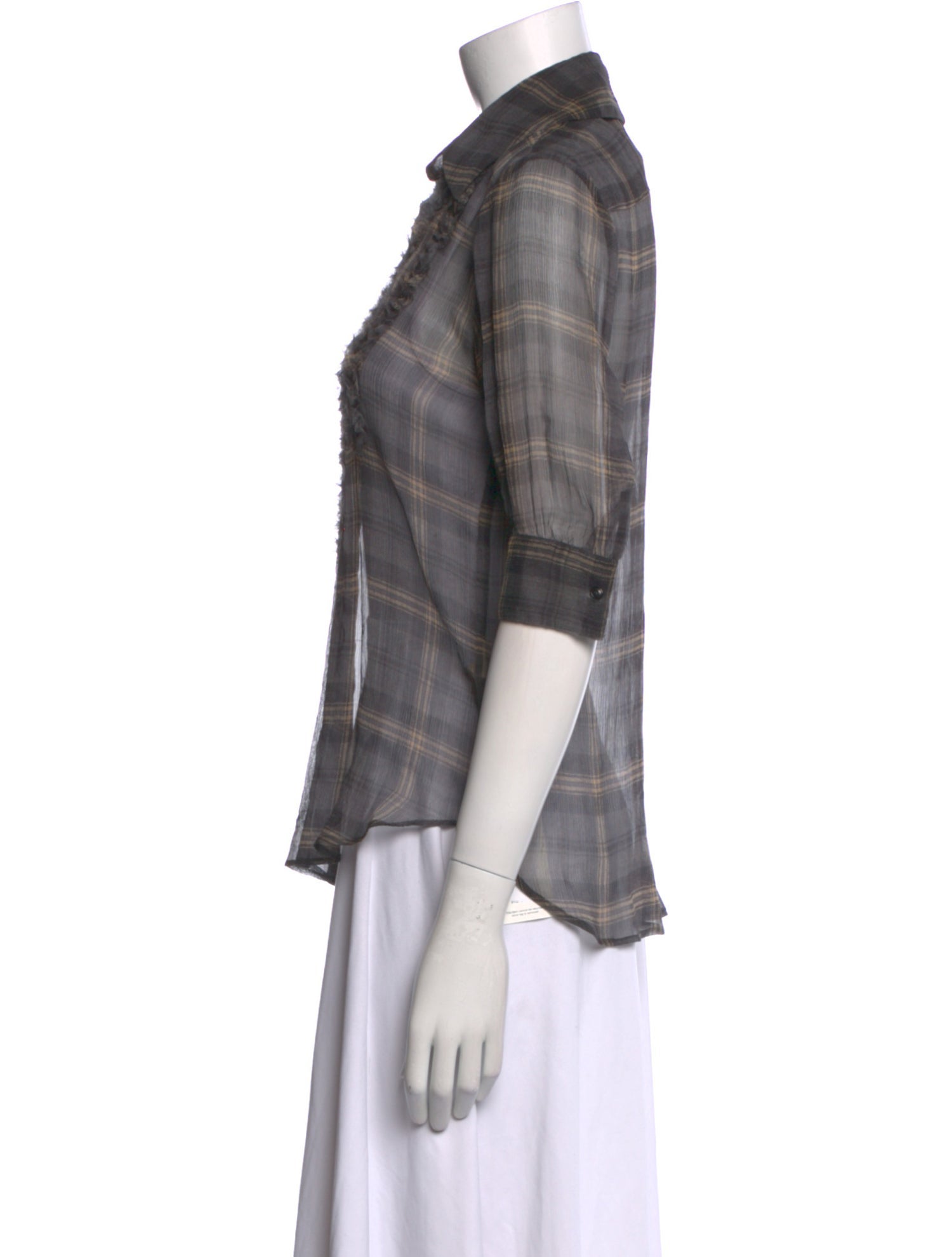 L'Agence Silk Plaid Print Button-Up Top