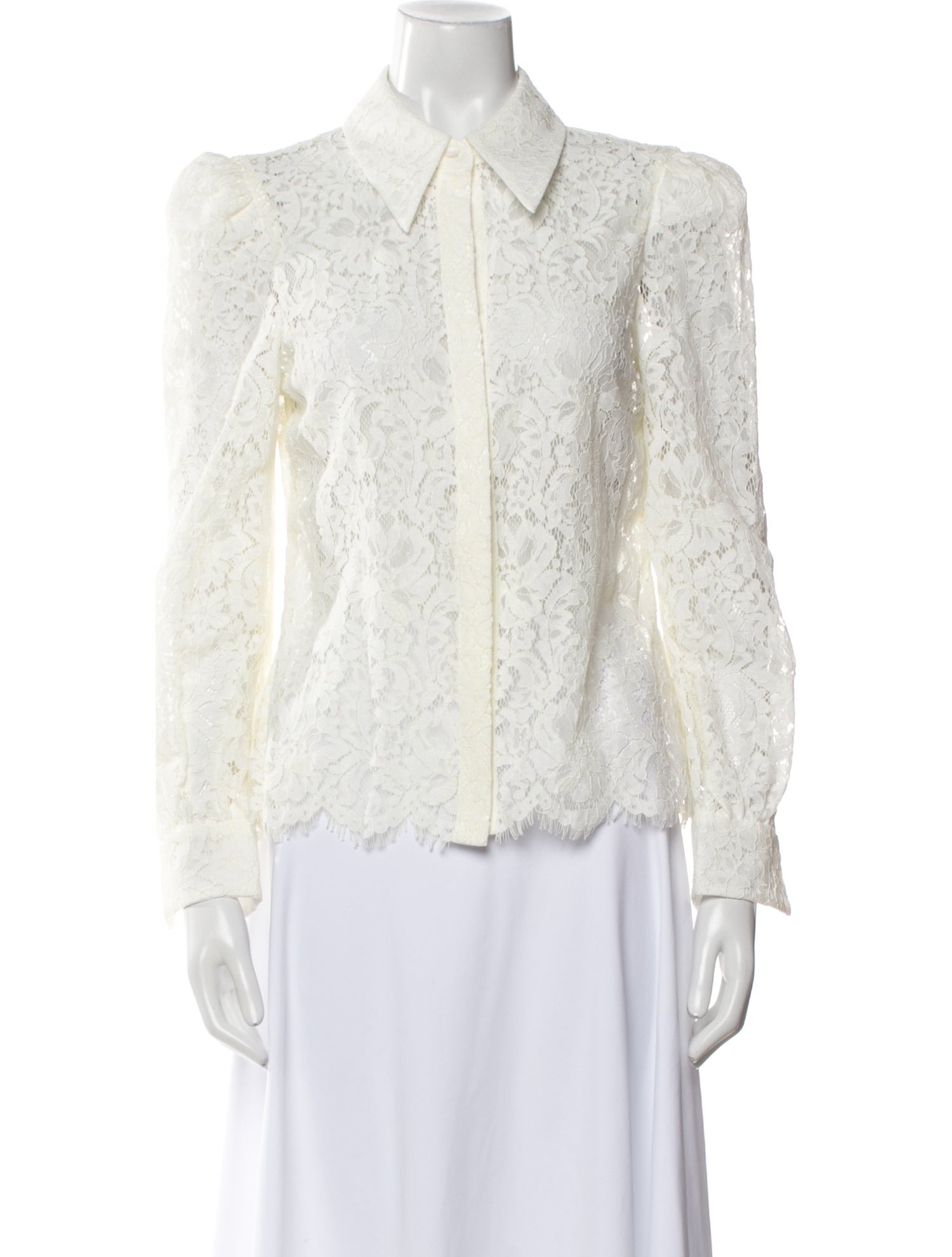 L'Agence Nylon Lace Pattern Button-Up Top