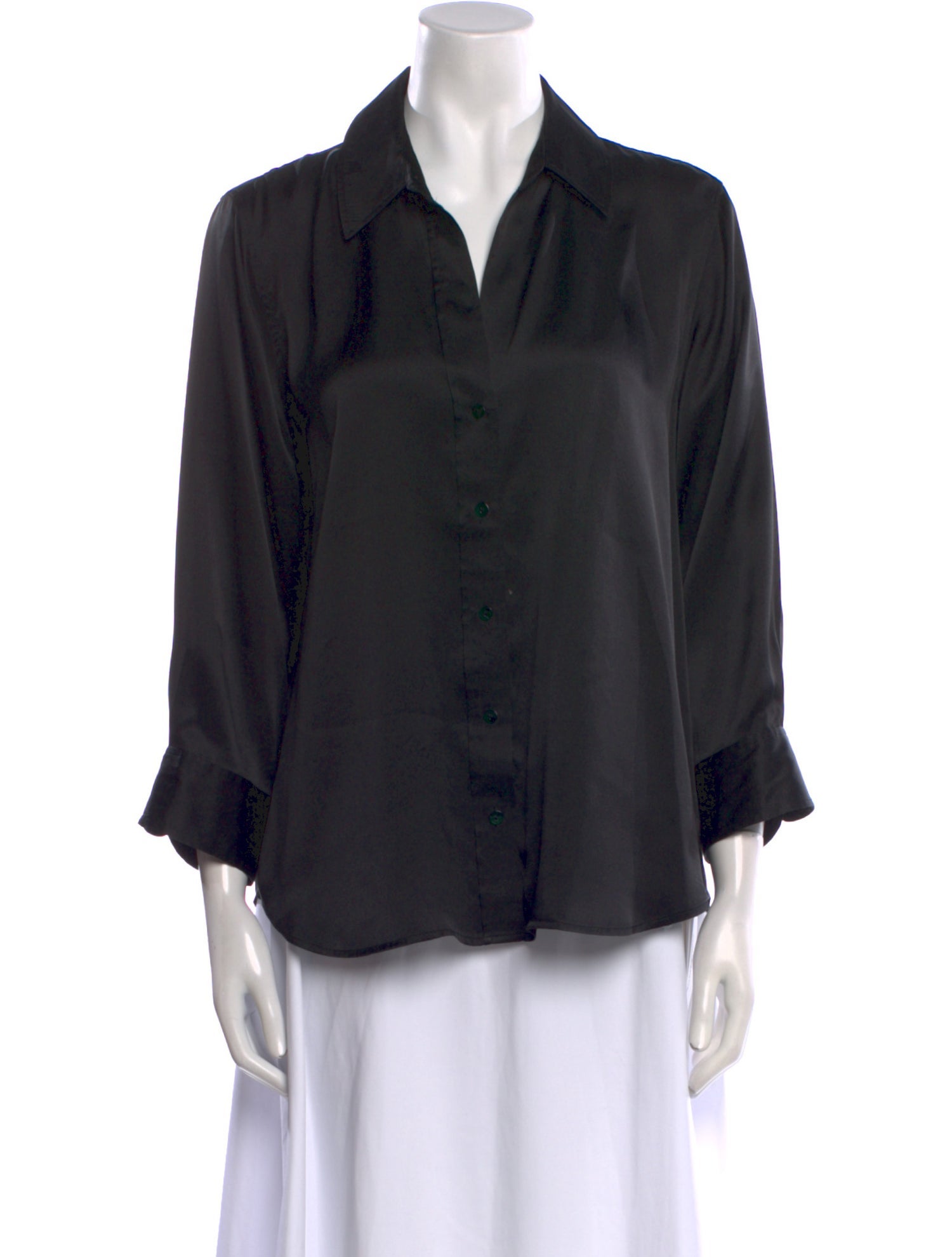 L'Agence Silk Three-Quarter Sleeve Button-Up Top