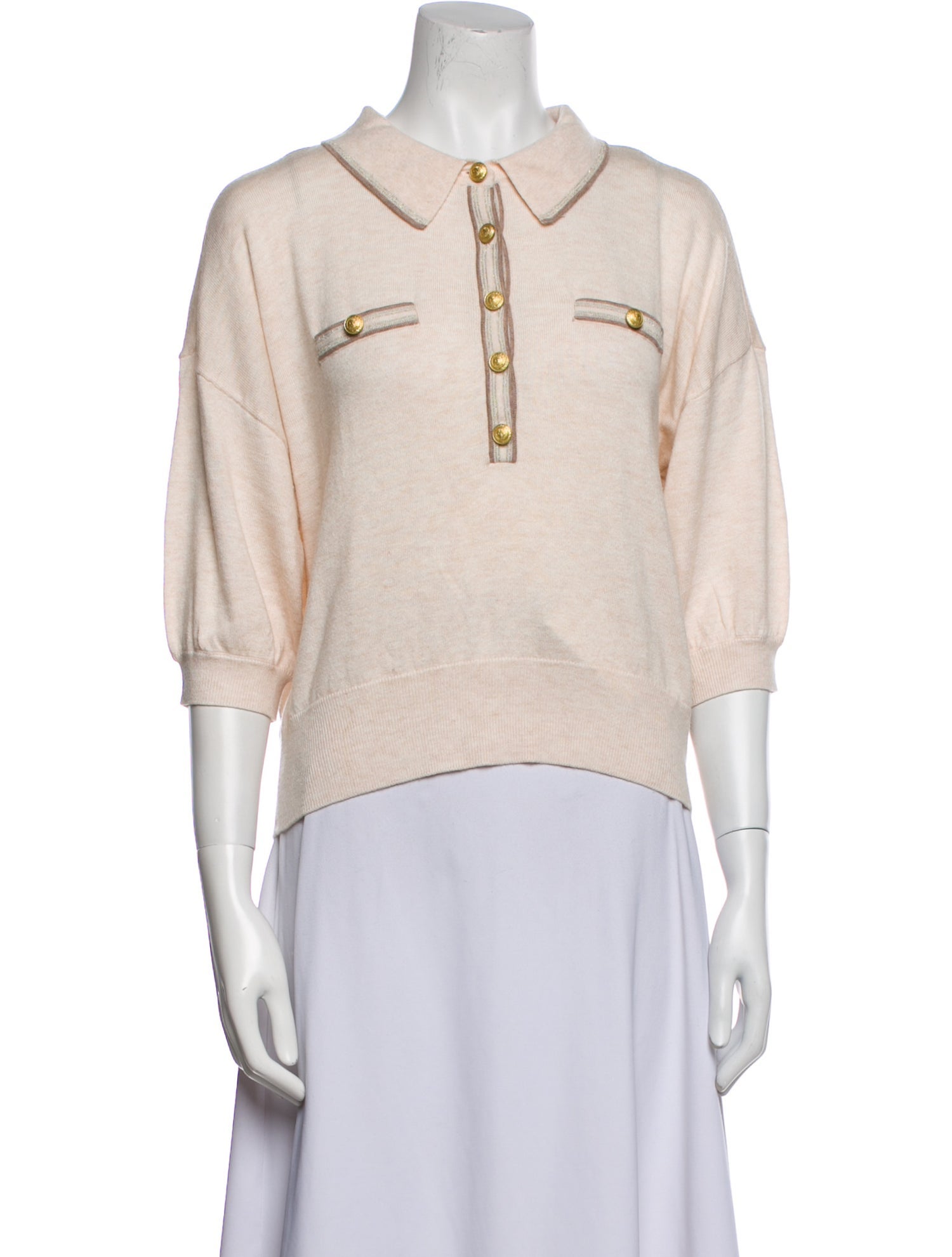 L'Agence Nylon Three-Quarter Sleeve Polo