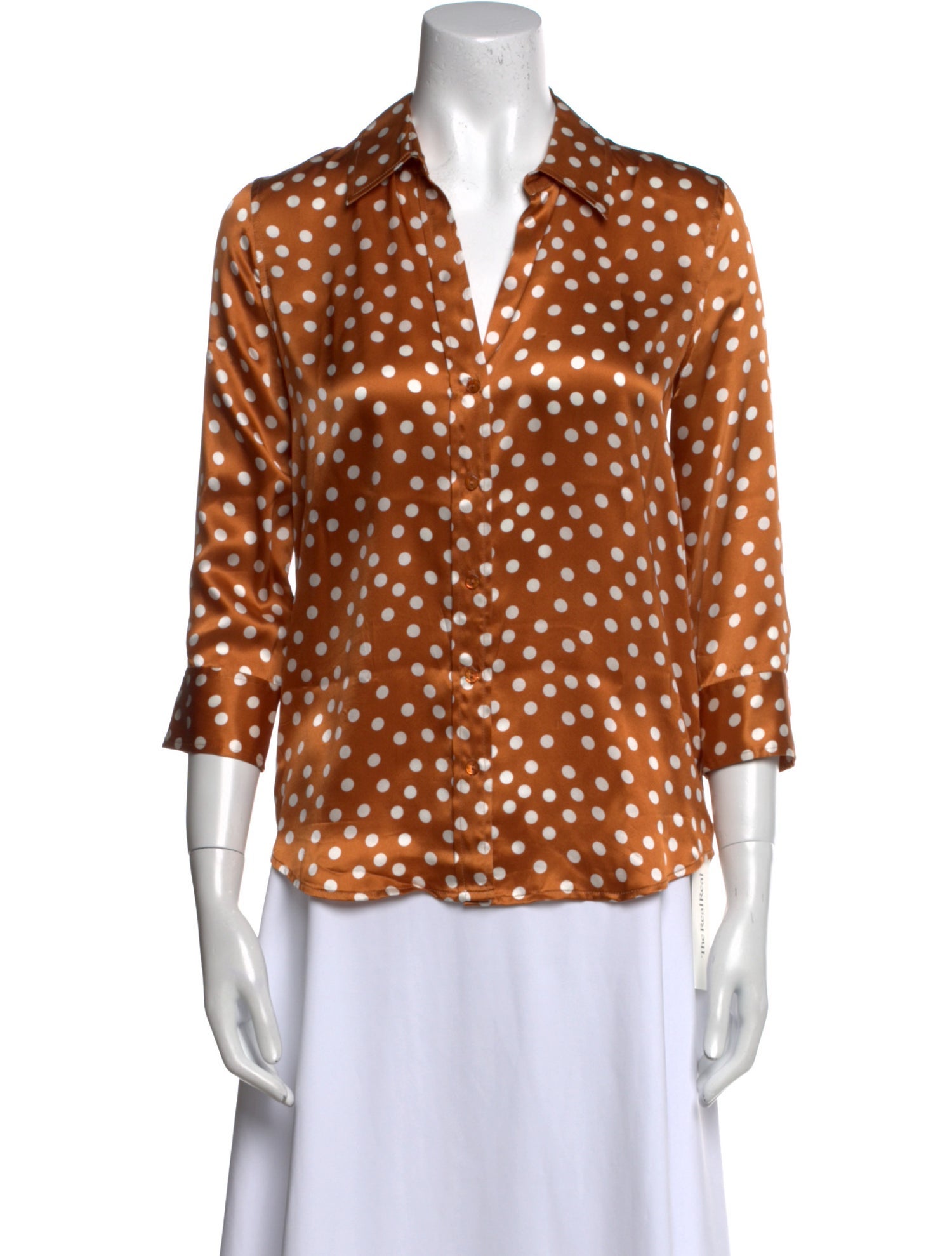 L'Agence Silk Polka Dot Print Button-Up Top