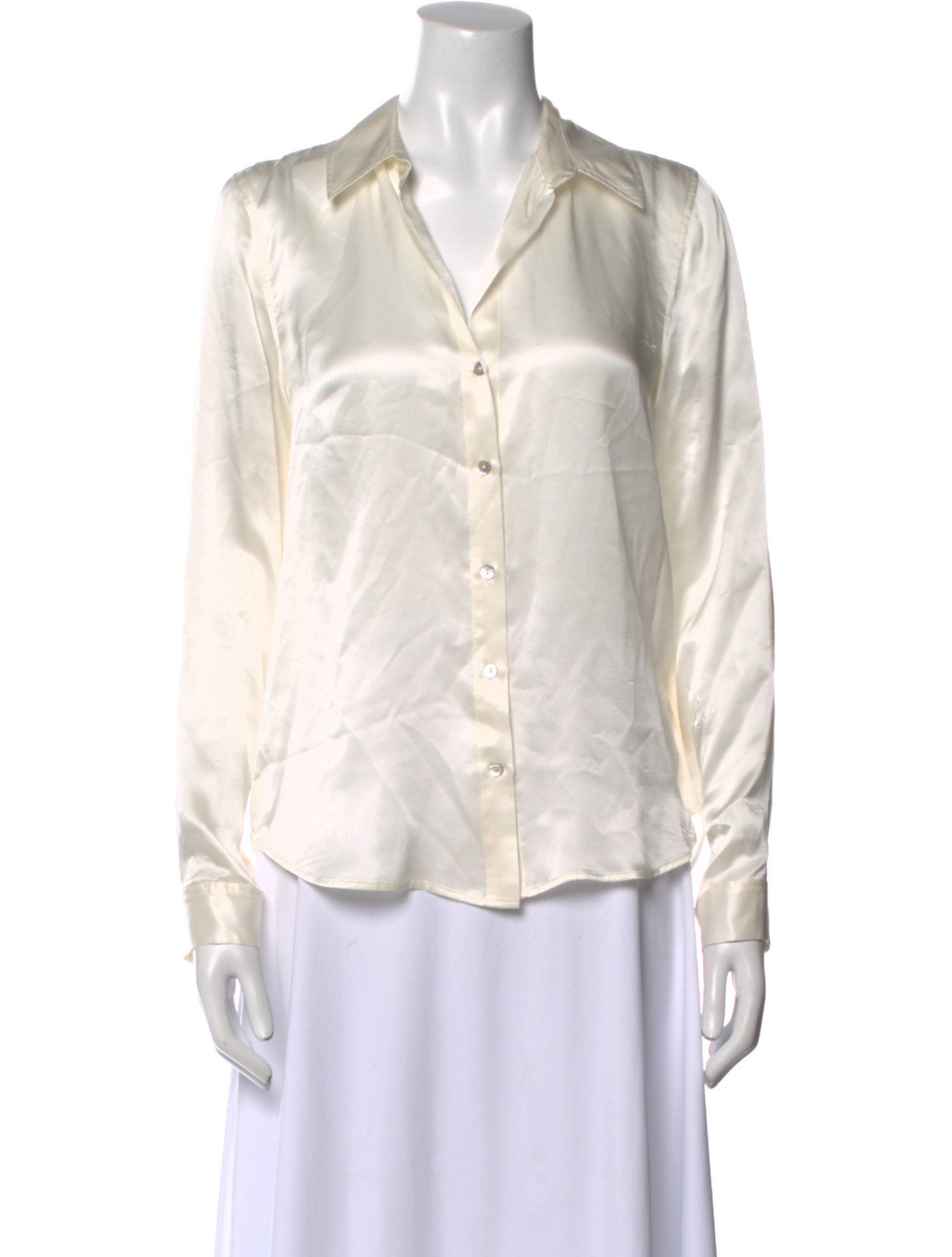 L'Agence Silk V-Neck Button-Up Top
