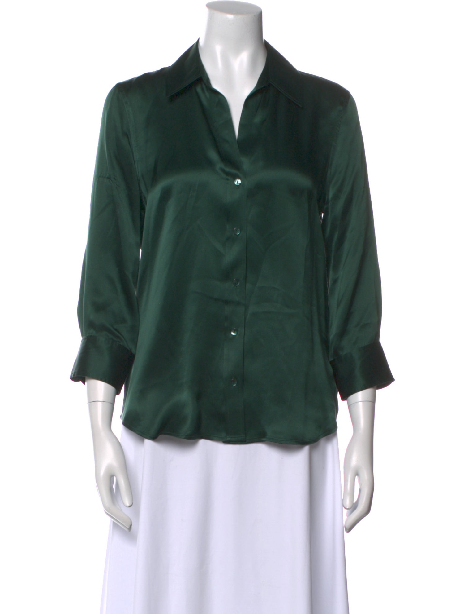 L'Agence Silk Three-Quarter Sleeve Button-Up Top