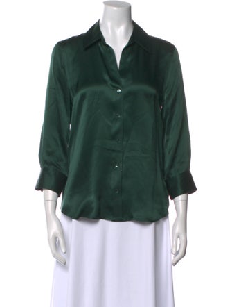 L'Agence Silk Three-Quarter Sleeve Button-Up Top