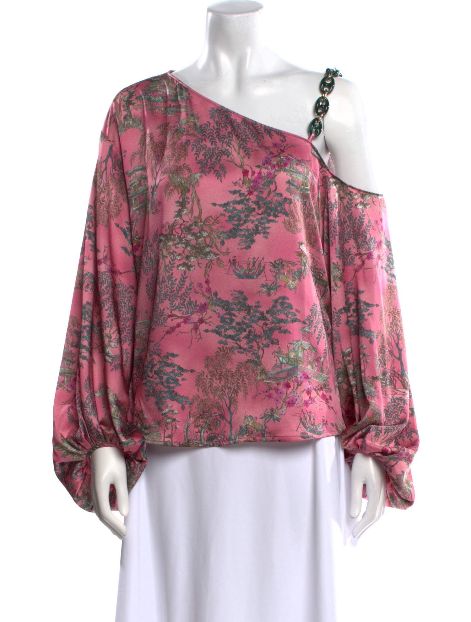 L'Agence Floral Print One-Shoulder Blouse