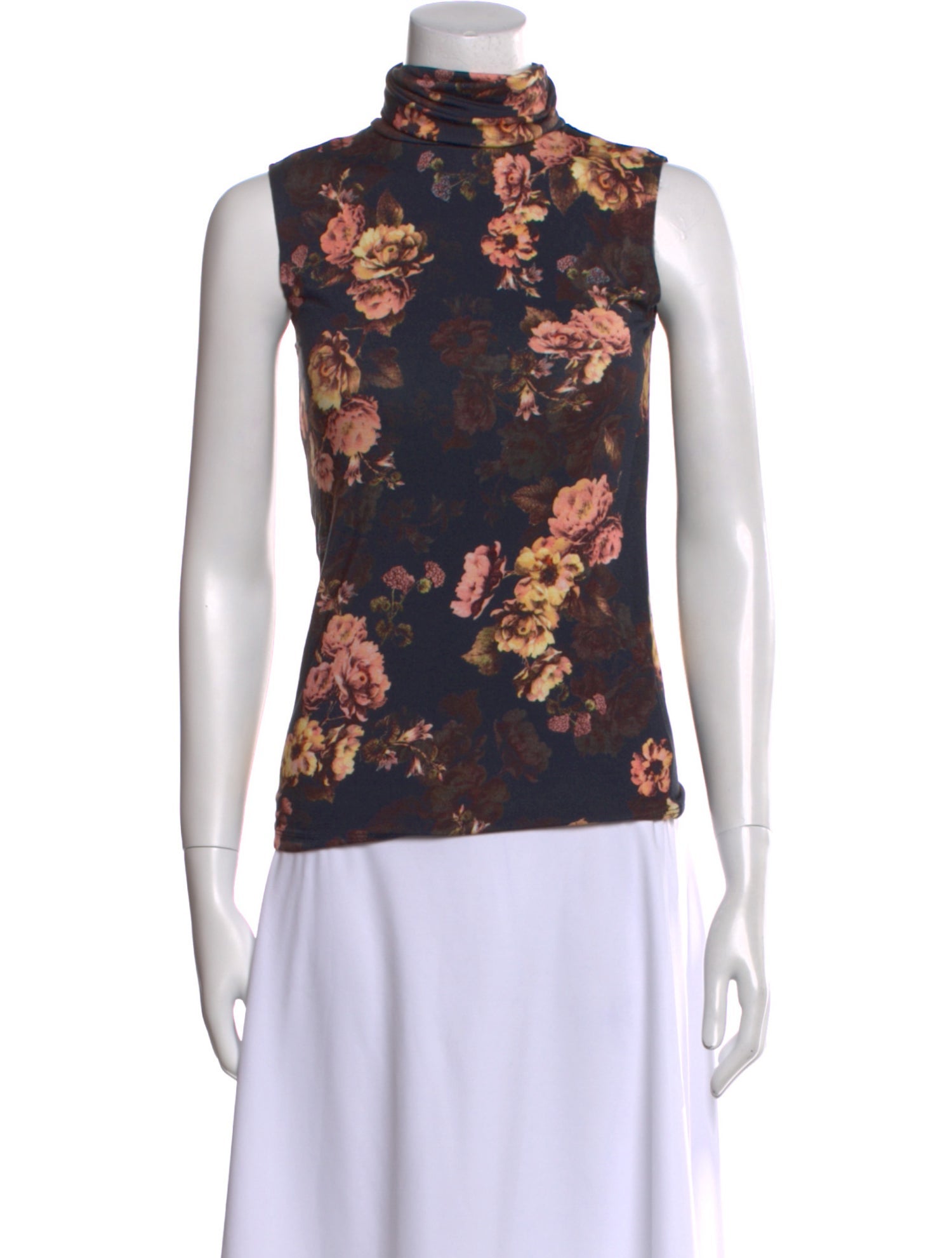 L'Agence Floral Print Turtleneck Top