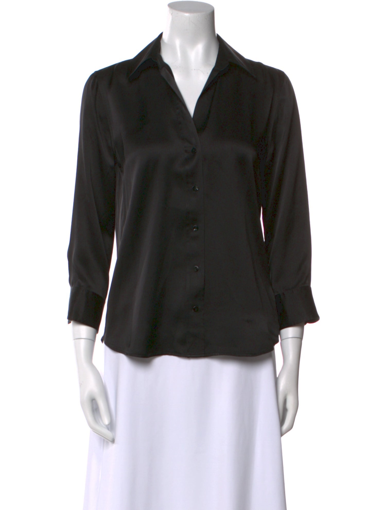 L'Agence Silk Three-Quarter Sleeve Button-Up Top