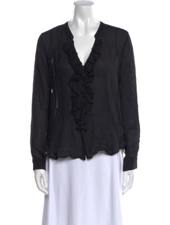 L'Agence Silk V-Neck Button-Up Top