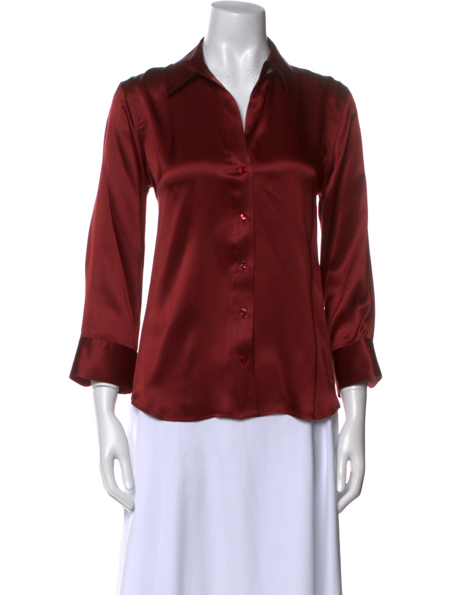 L'Agence Silk Three-Quarter Sleeve Button-Up Top