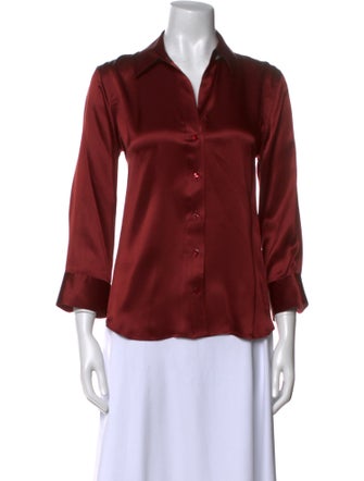L'Agence Silk Three-Quarter Sleeve Button-Up Top